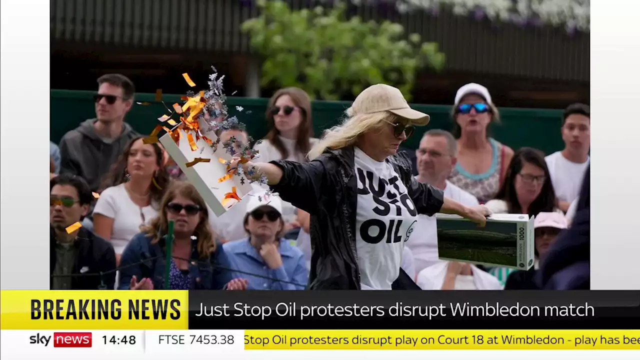 Just Stop Oil protesters disrupt Wimbledon match