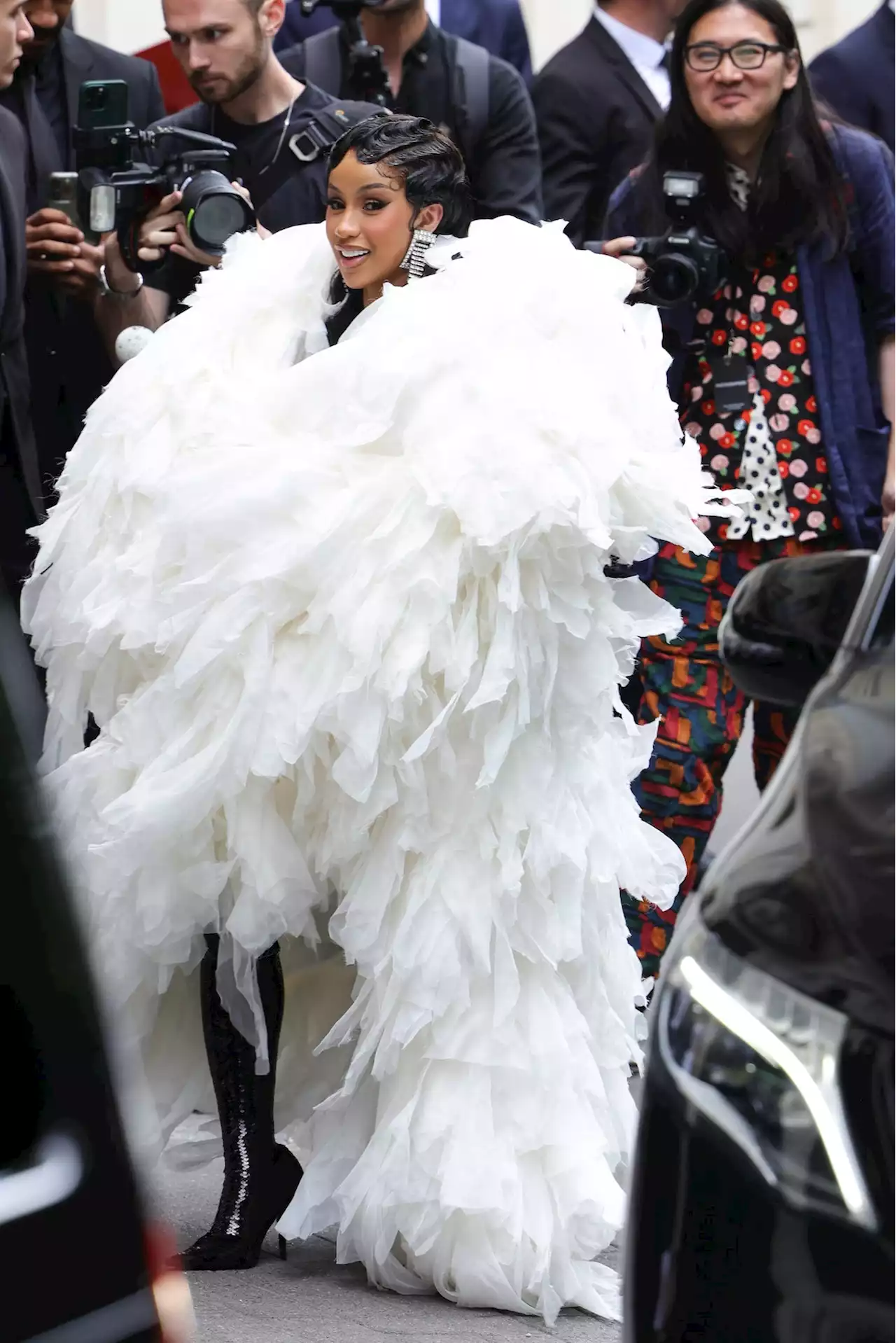 Cardi B's Feathered Couture Coat Had a Hidden Sequined Surprise