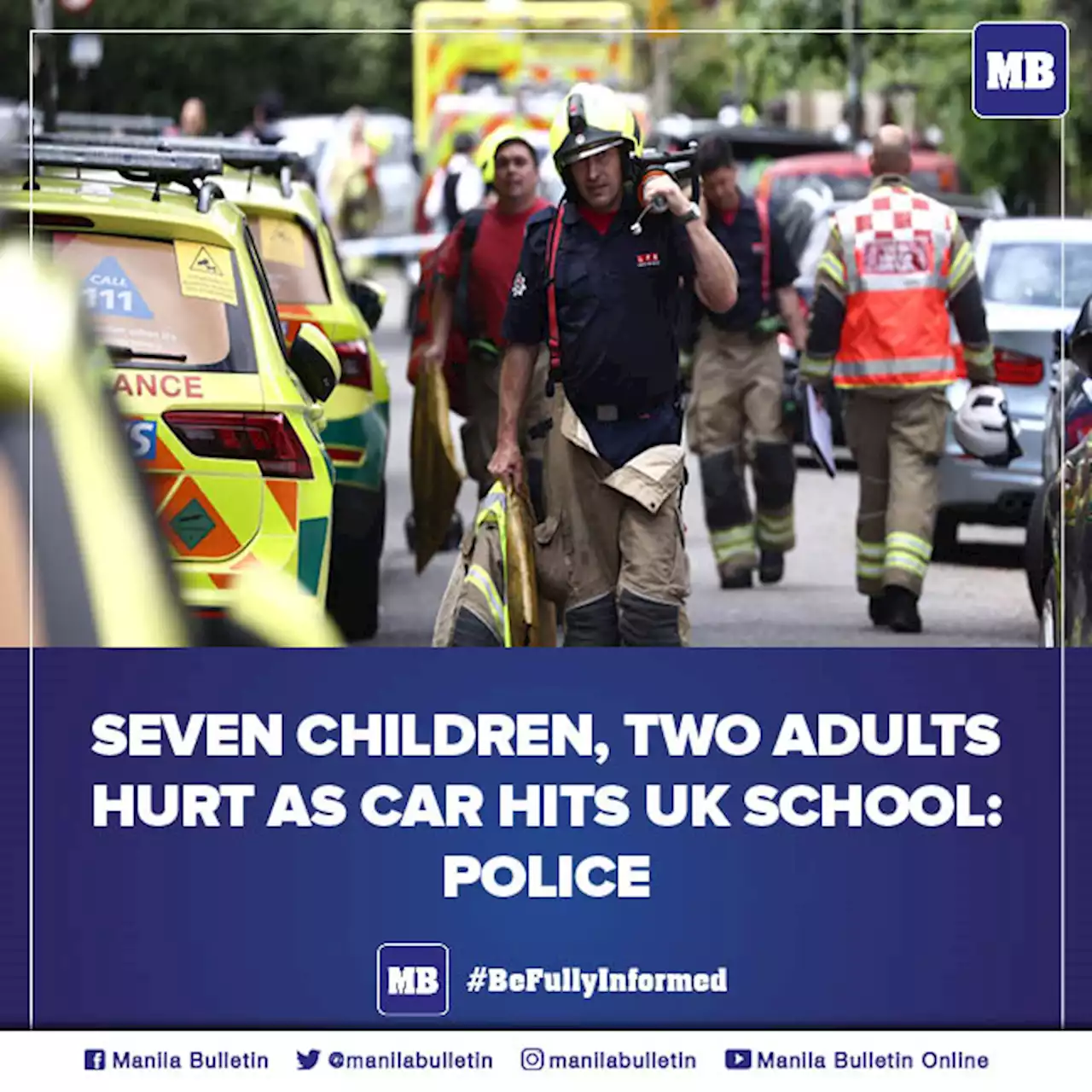 Seven children, two adults hurt as car hits UK school: police