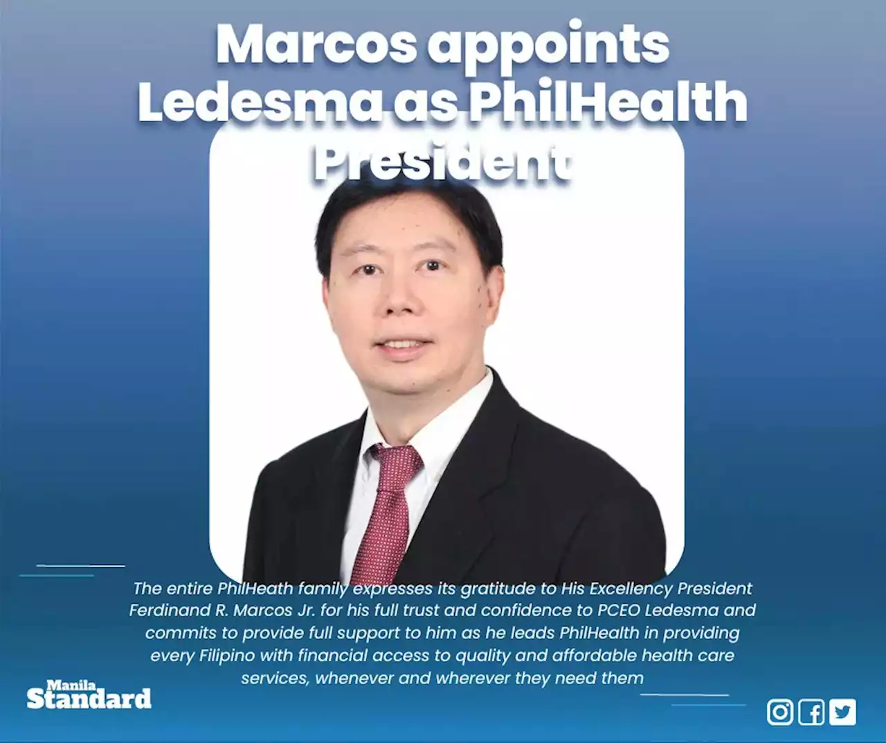 Marcos appoints Ledesma as PhilHealth President