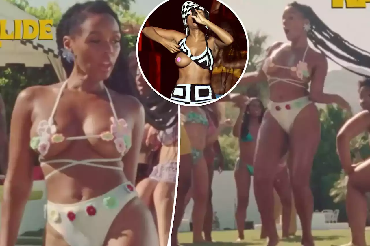 Janelle Monáe wears teeny crochet bikini in ‘Water Slide’ preview after flashing crowd at Essence Festival