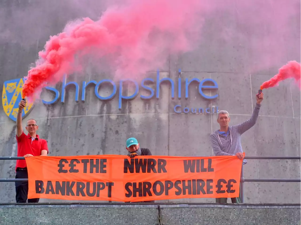 WATCH: Anti-relief road protesters let off flares ahead of crucial Shropshire Council meeting