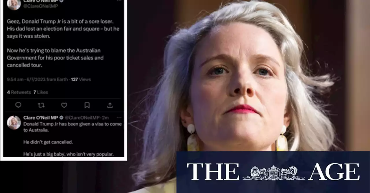 Clare O’Neil calls Donald Trump Jr a ‘big baby’ in deleted tweets