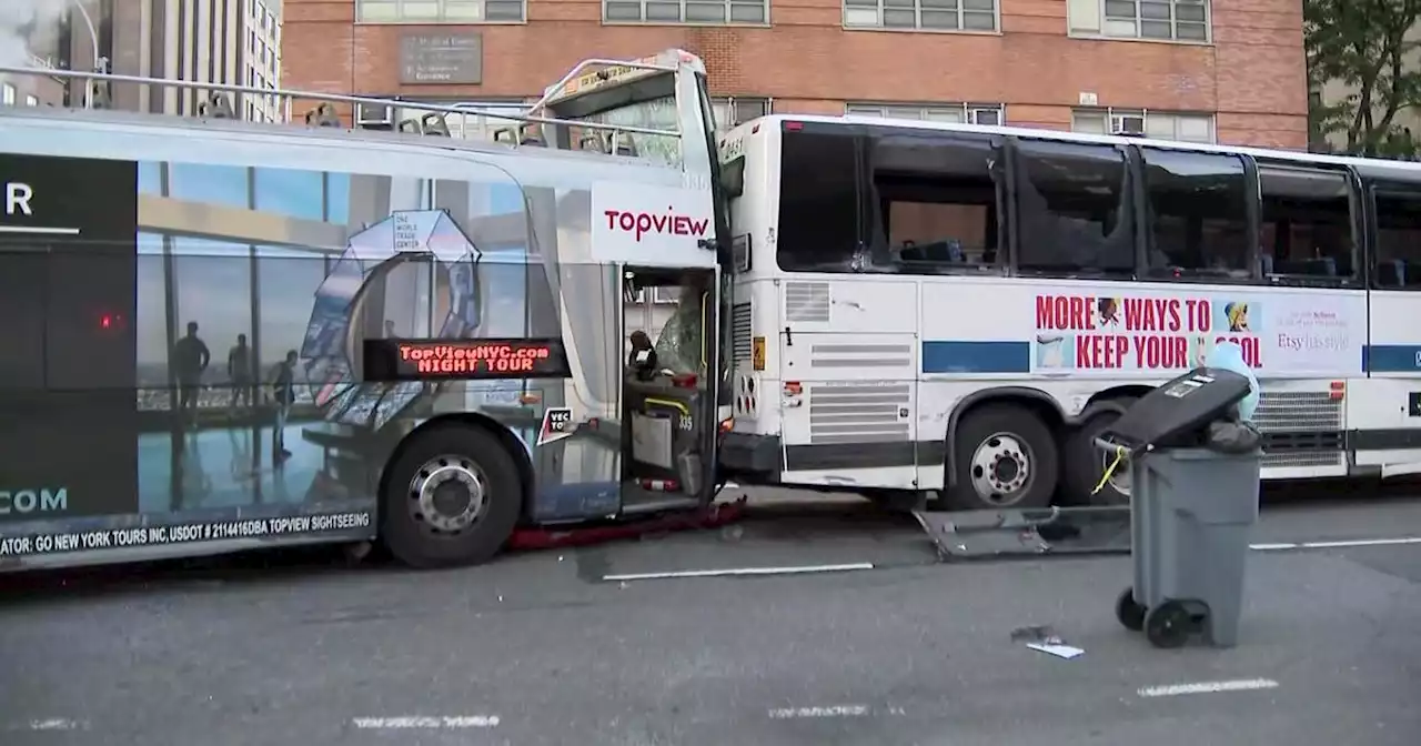 FDNY: Dozens injured in crash involving double-decker bus, MTA bus in Manhattan