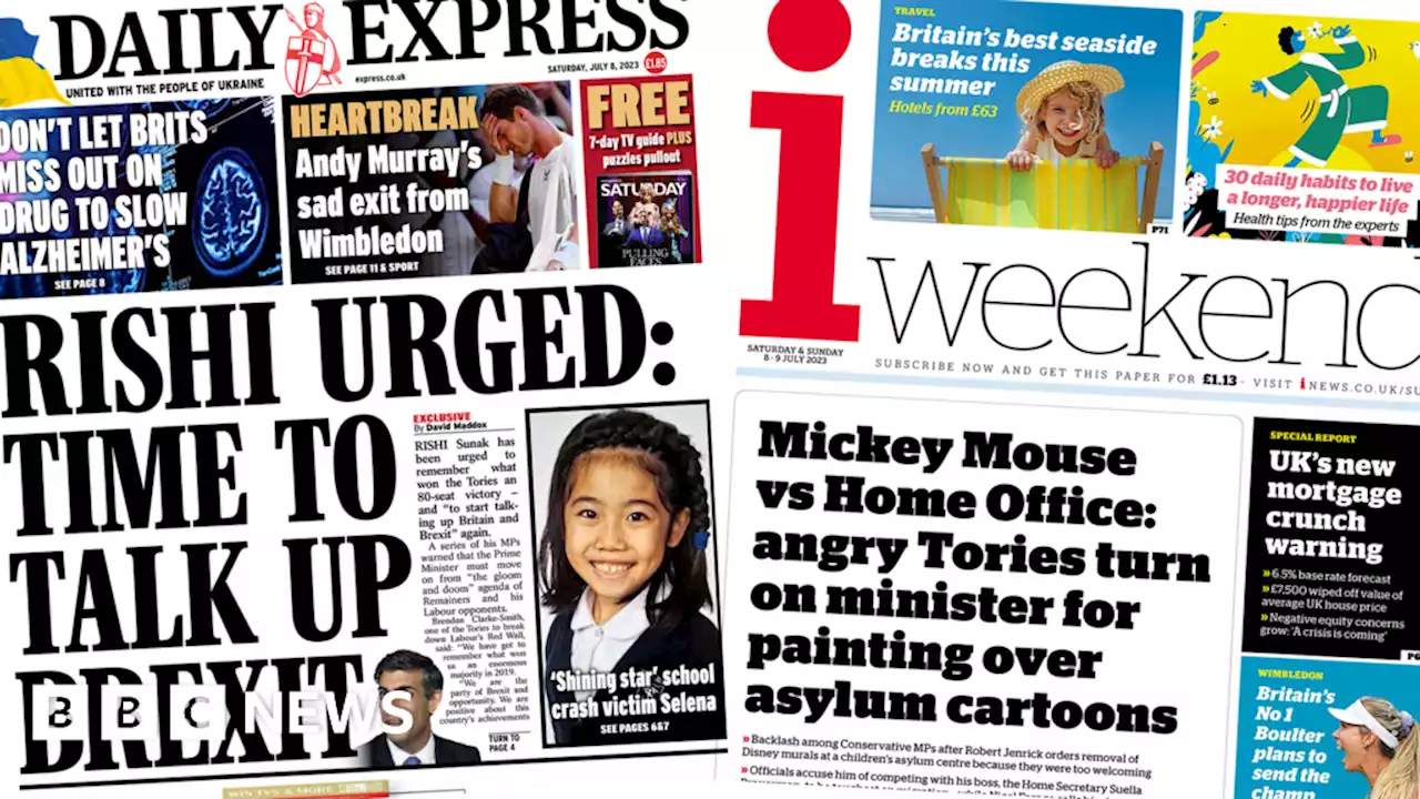 Newspaper headlines: 'Mickey Mouse vs Home Office' and 'time to talk up Brexit'