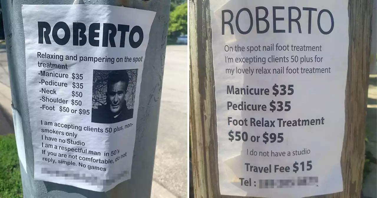 Someone is plastering Toronto with flyers looking to touch older women's feet