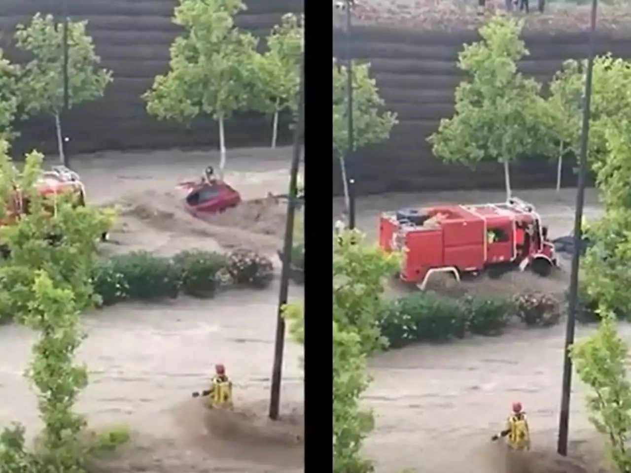 Bomba d'acqua in Spagna: le persone sui tetti delle macchine ⎪ Video