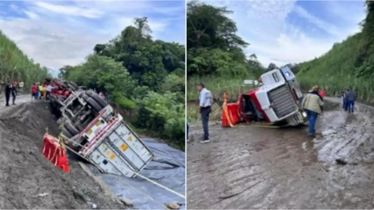 FOTOS Y VIDEO. Camión quedó llantas arriba en en la vía entre La Felisa y Supía en Caldas