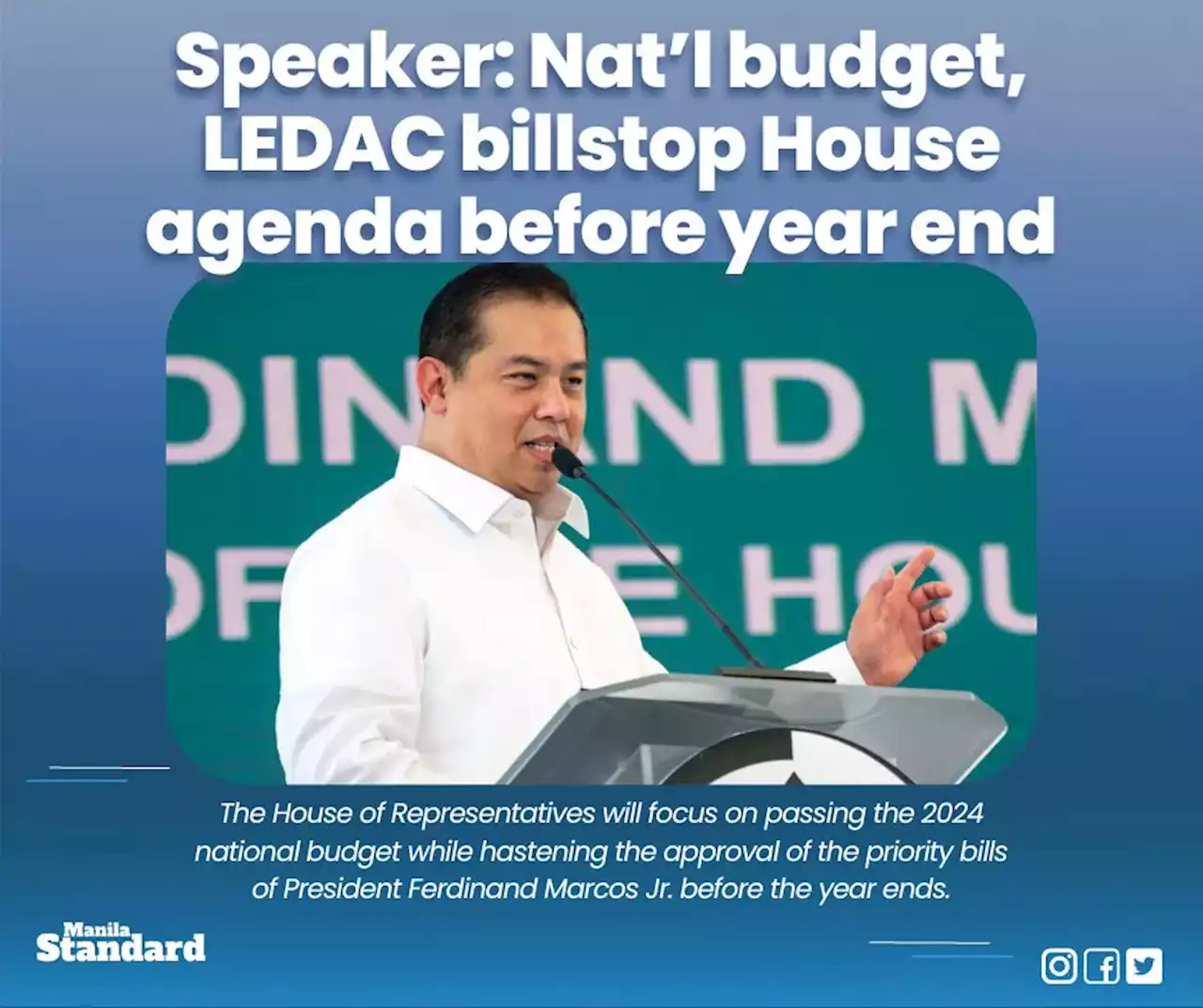 Speaker: Nat’l budget, LEDAC billstop House agenda before year end