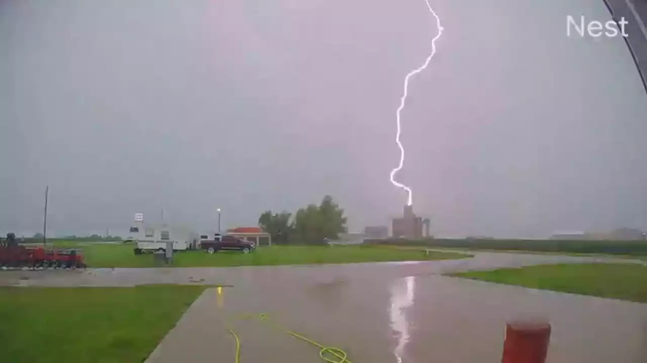 CAUGHT ON CAMERA: Lightning hits grain elevator; 8 people sent to hospital