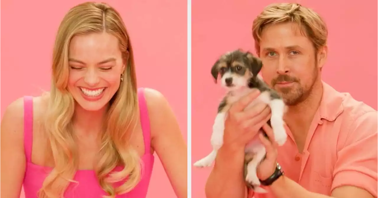 Margot Robbie And Ryan Gosling Dished On The 'Barbie' Cast Sleepover And More While Playing With Puppies