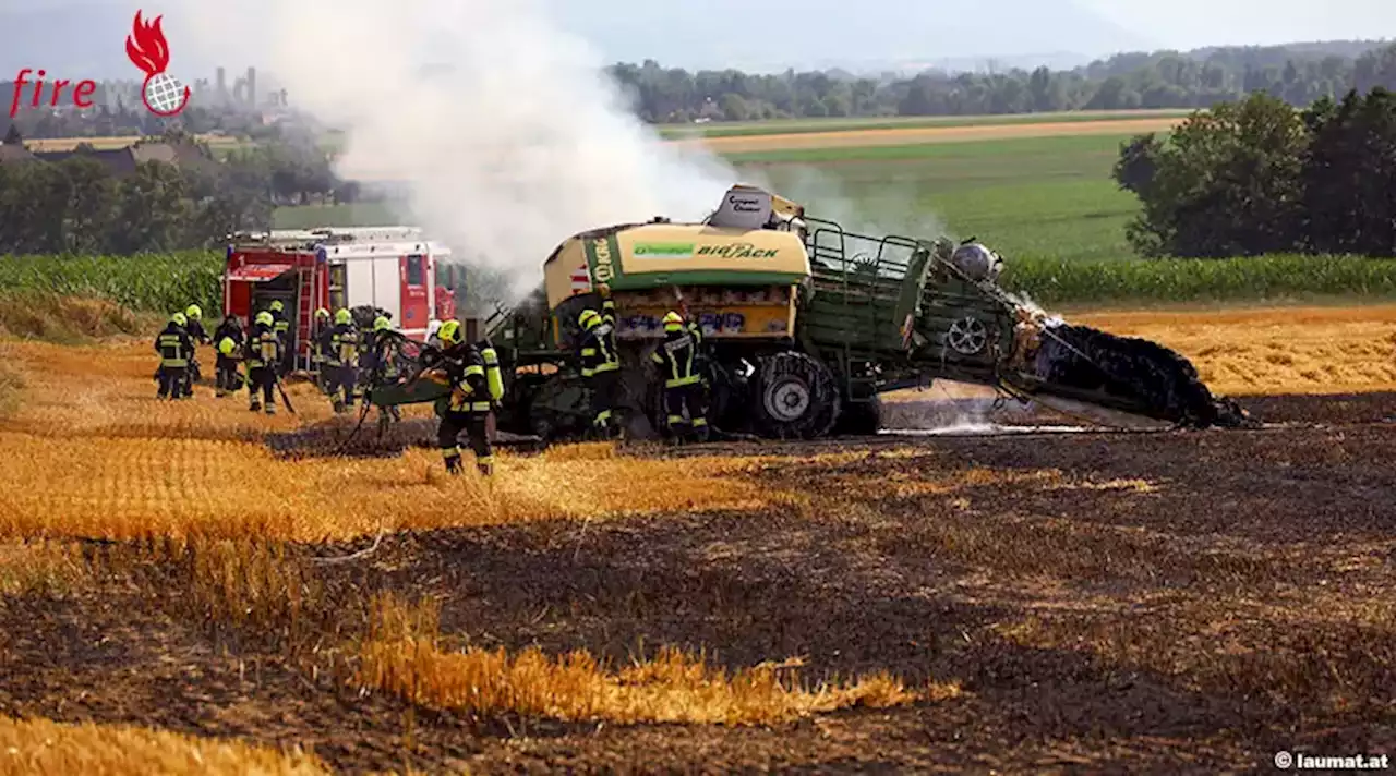 Oö: Drei Feuerwehren bei Brand einer Strohpresse und eines Feldes im Einsatz