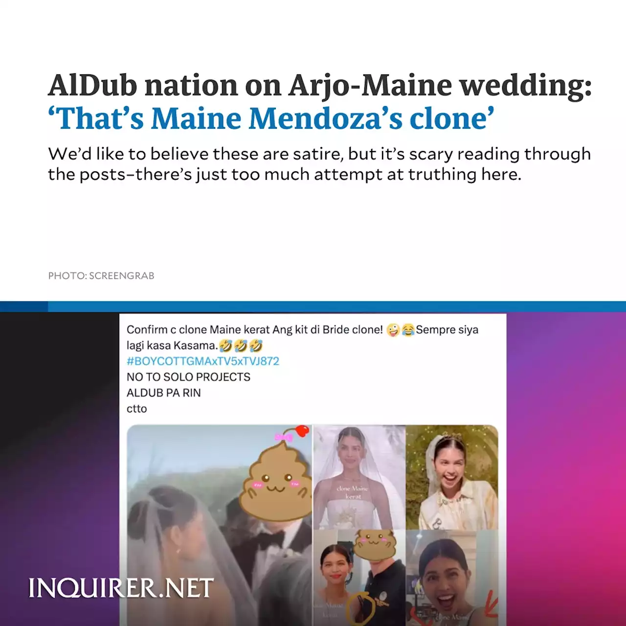 AlDub nation on Arjo-Maine wedding: 'That's Maine Mendoza's clone'