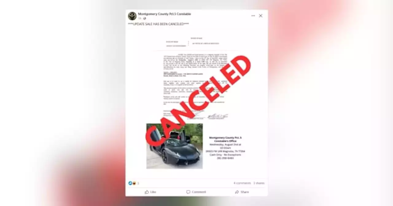 Lambo is a no-go: Montgomery County Pct. 5 pulls plug on auction for seized black-on-black Lamborghini