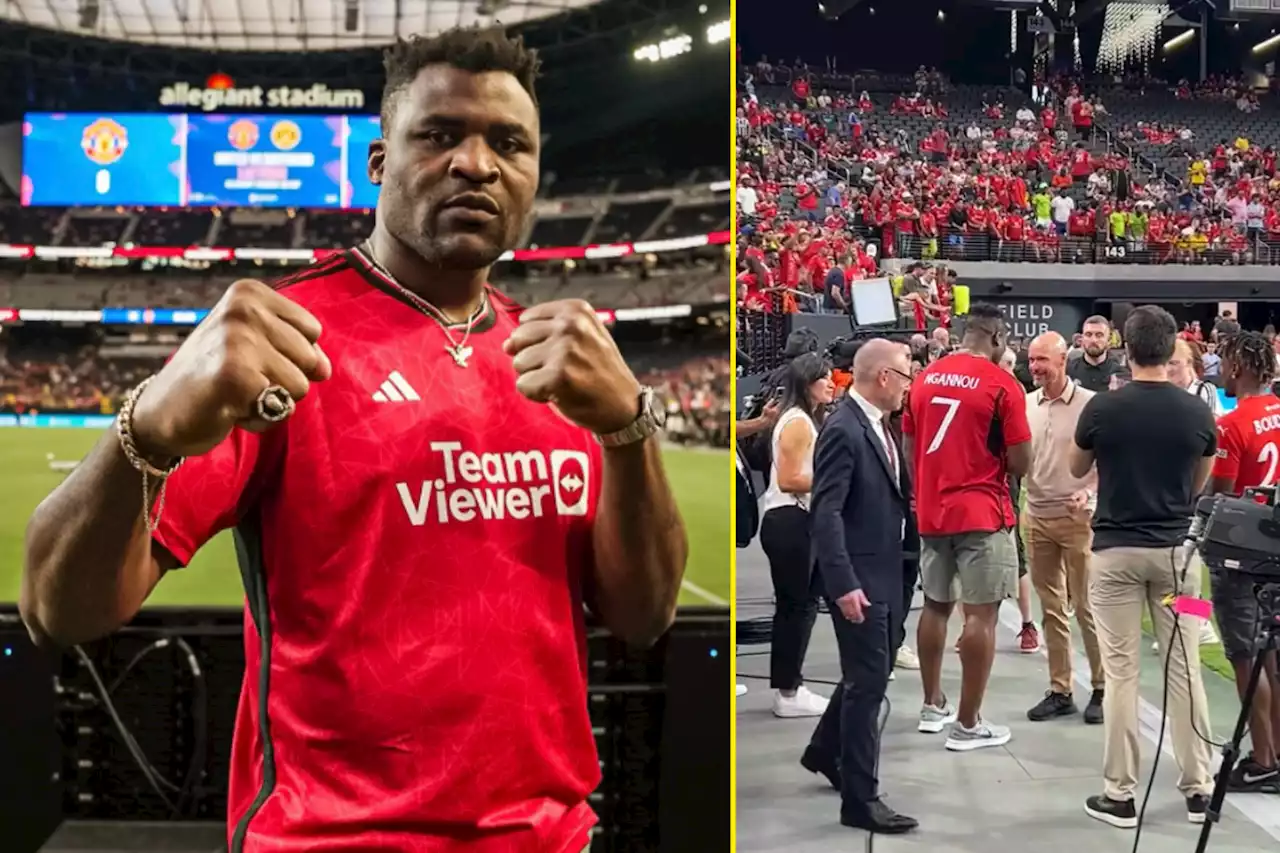 Ngannou tries to goad Fury with Man United claim as he poses with shirt and meets Ten Hag