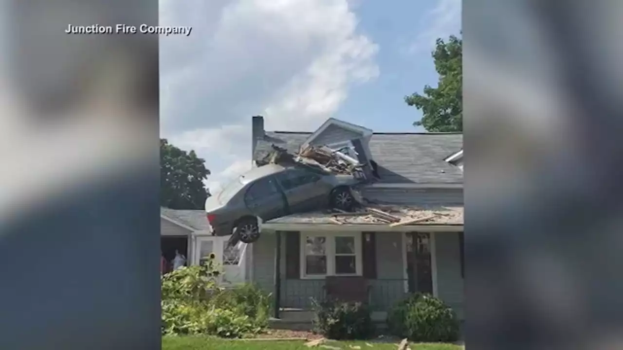 Car flies through air, lands on roof of Pennsylvania home in possible 'intentional act'