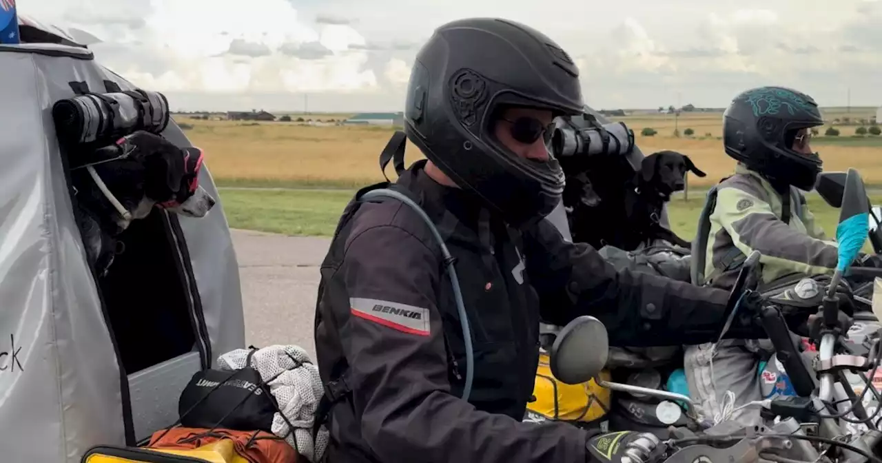 Australian couple, three rescue dogs on motorcycle tour of the world stop in Denver