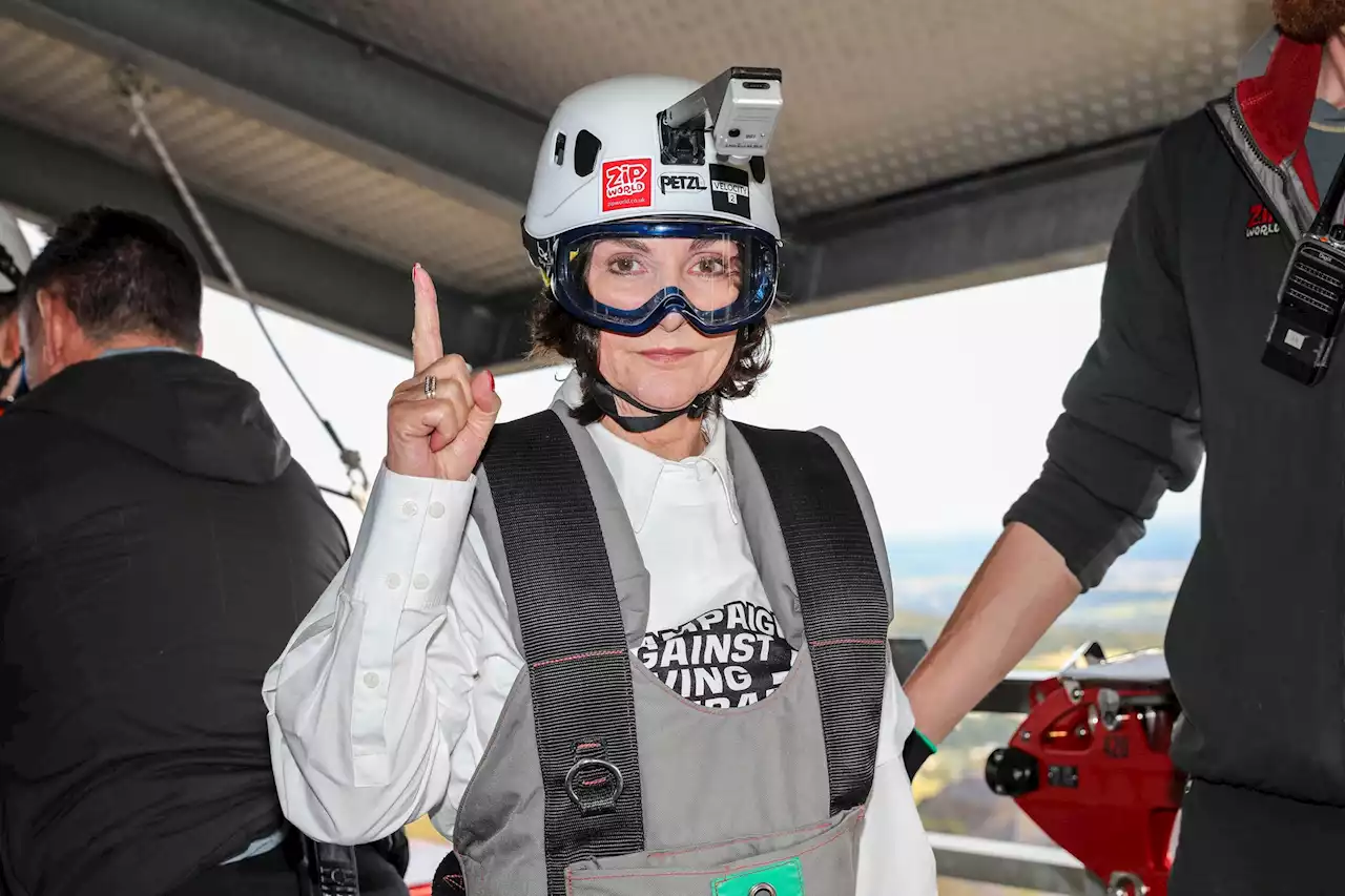 Shirley Ballas flies 120mph on world's fastest zip line for CALM