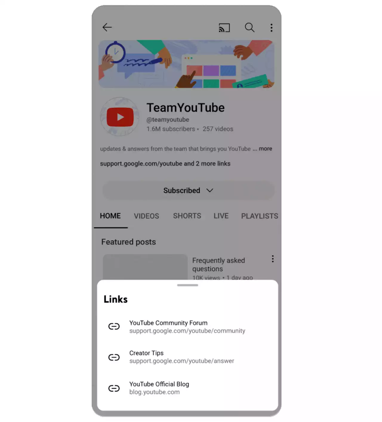 YouTube ป้องกันสแปม บล็อกลิงก์ใน Shorts, ยกเลิกไอคอนลิงก์บนแบนเนอร์