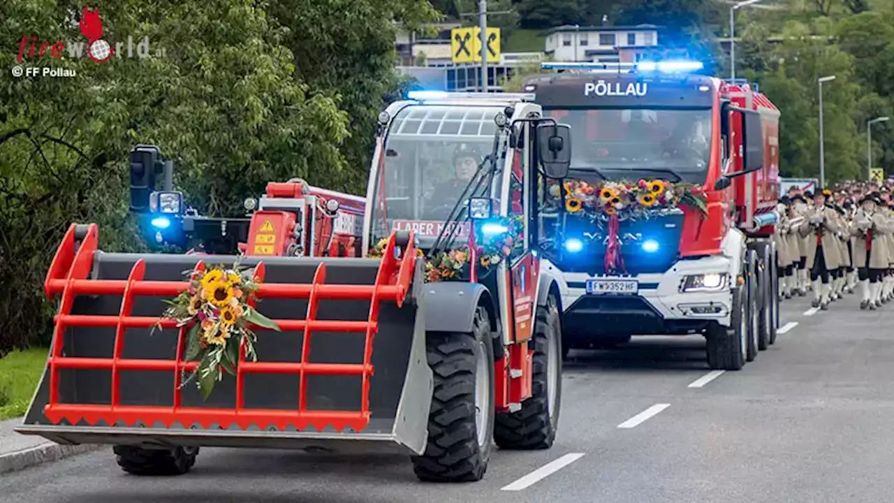 Stmk: Feuerwehr Pöllau segnet neuen Teleskoplader und 4-Achs-Wechsellader mit 26 Tonnen Abrollkipper