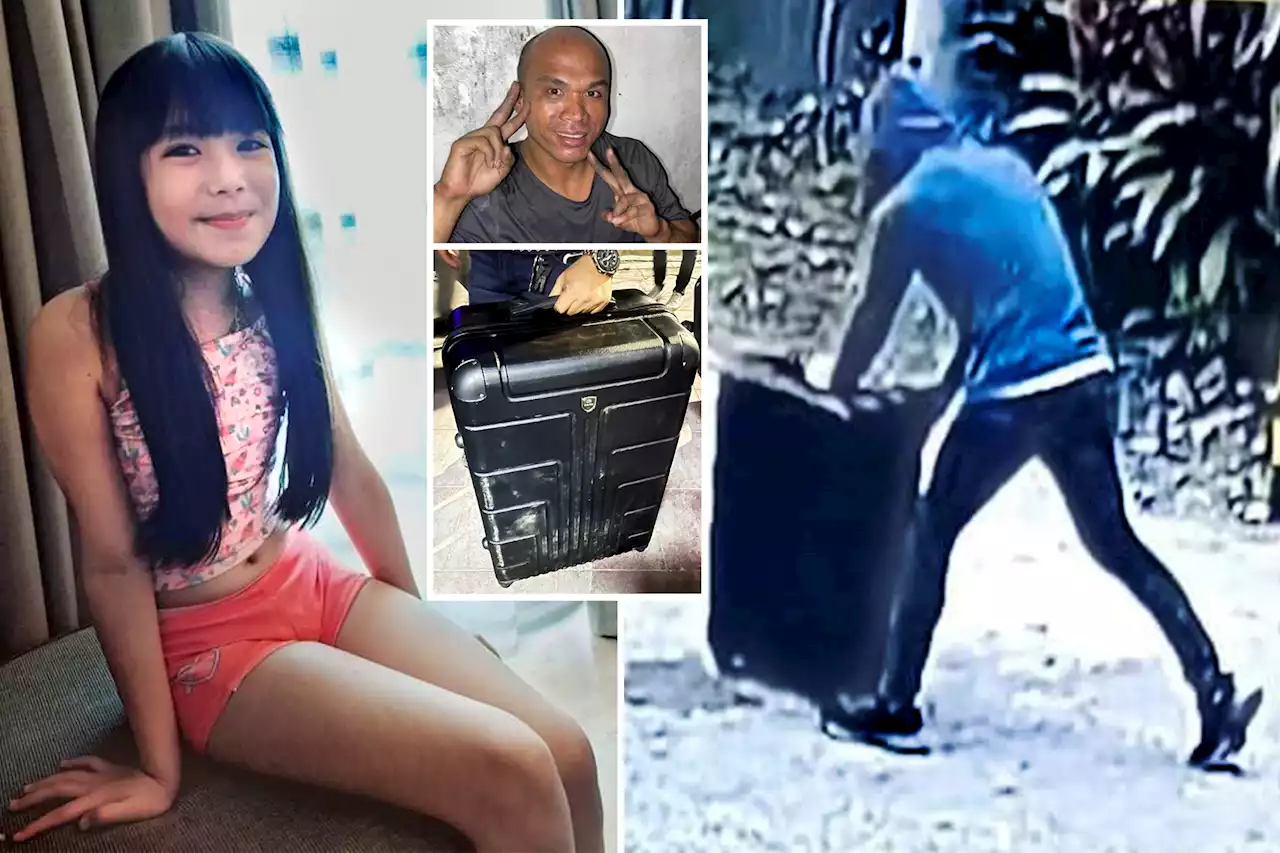 Chilling moment abducted girl, 8, is wheeled through the street in a suitcase