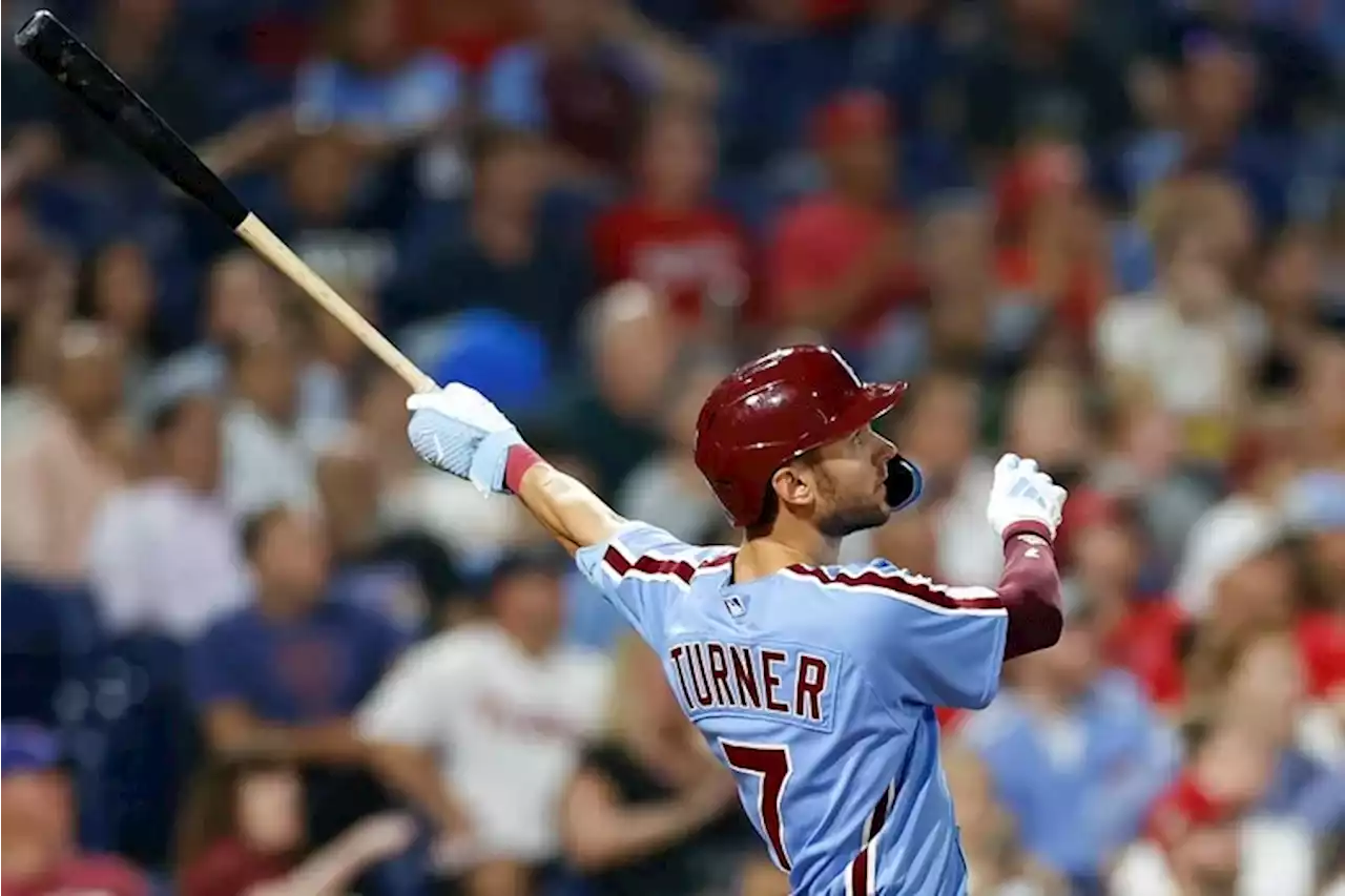 Trea Turner leads homer barrage in Phillies’ 6-2 victory over Nationals, but Bryce Harper leaves with back problems