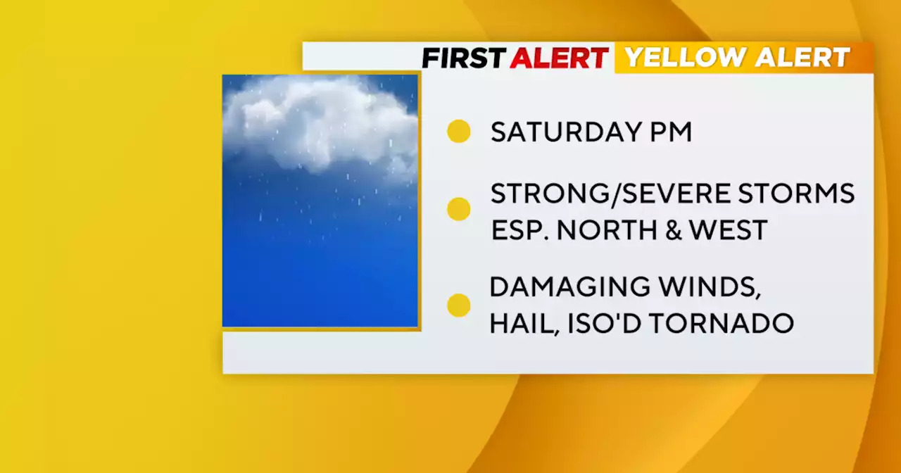 First Alert Forecast: Yellow Alert for potentially severe thunderstorms Saturday afternoon and evening