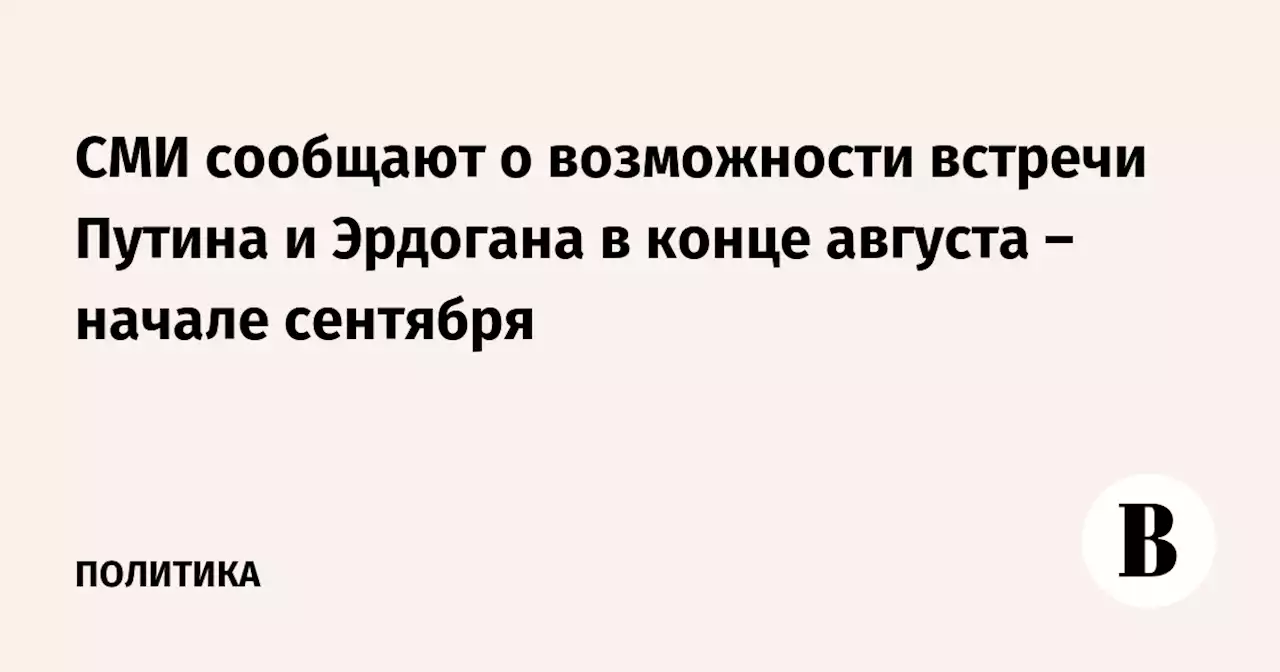 СМИ сообщают о возможности встречи Путина и Эрдогана в конце августа – начале сентября