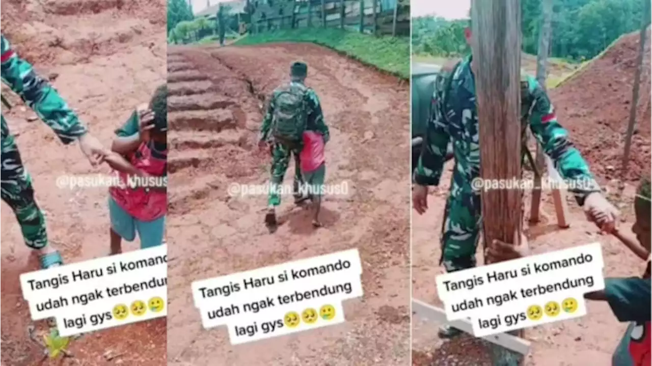 Viral Terekam Seorang Bocah Tidak Mau Ditinggal Prajurit TNI