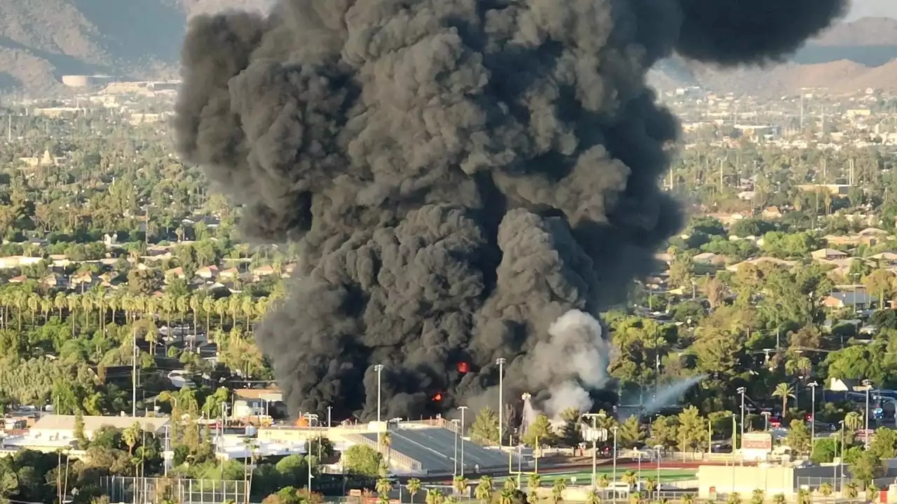 Massive fire burns at a plastic recycling yard in Glendale