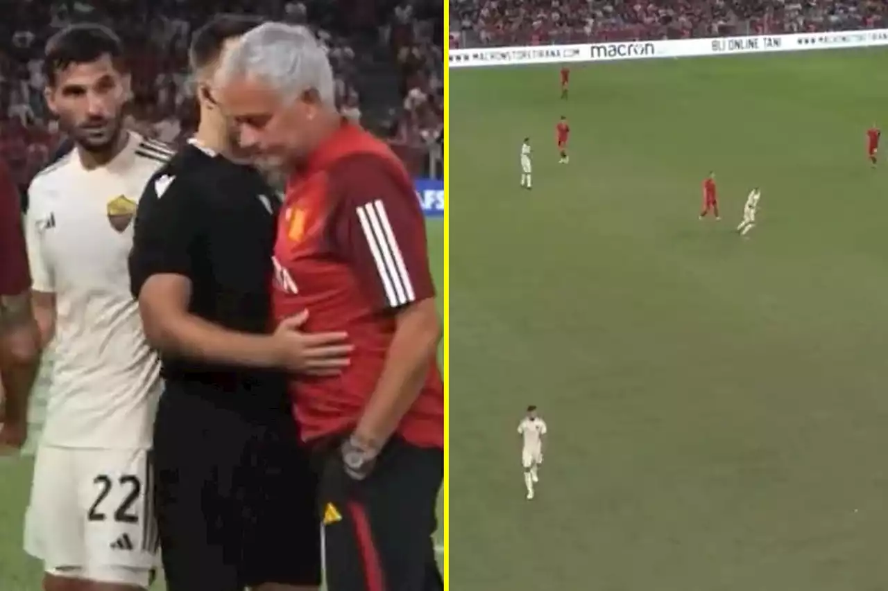 Roma boss Mourinho forcibly takes off Aouar during play despite using all of his subs