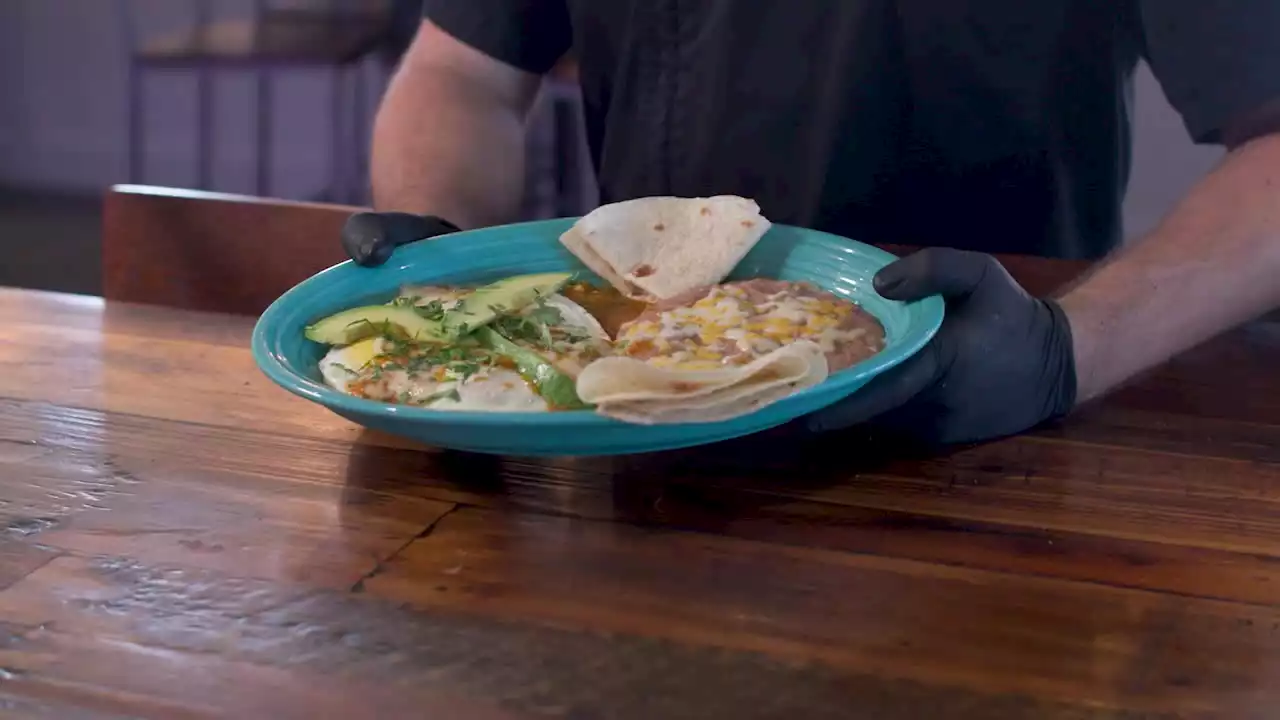 Blue Goose recipe for hatch huevos smothered in hatch salsa