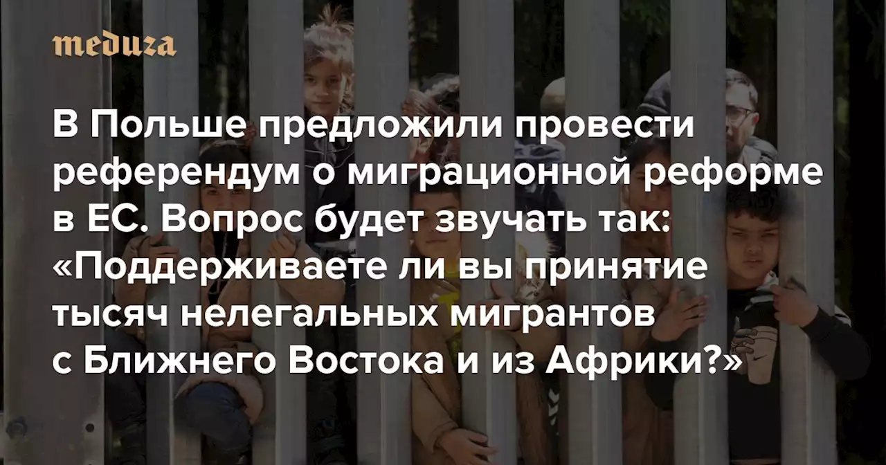 В Польше предложили провести референдум о миграционной реформе в ЕС Вопрос будет звучать так: «Поддерживаете ли вы принятие тысяч нелегальных мигрантов с Ближнего Востока и из Африки в рамках механизма, навязанного европейской бюрократией?» — Meduza