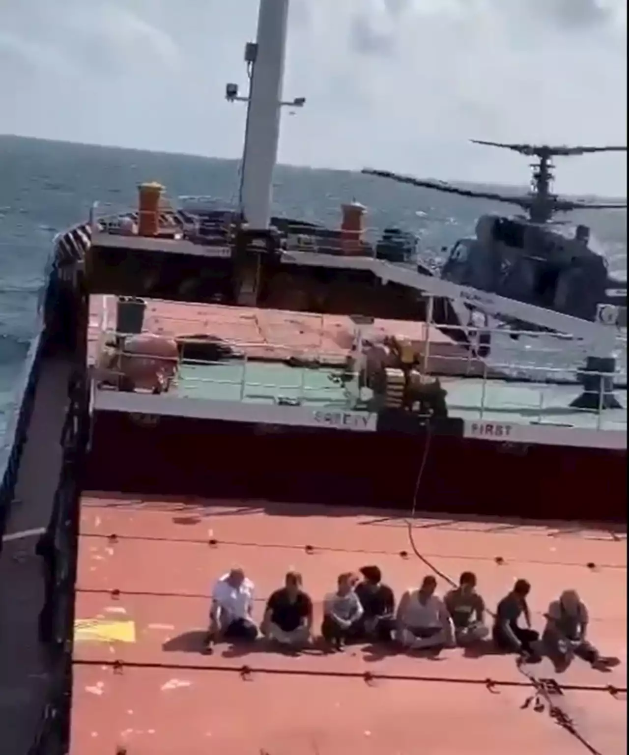 Moscow accused of 'piracy' as video shows Russian airdrop on cargo ship