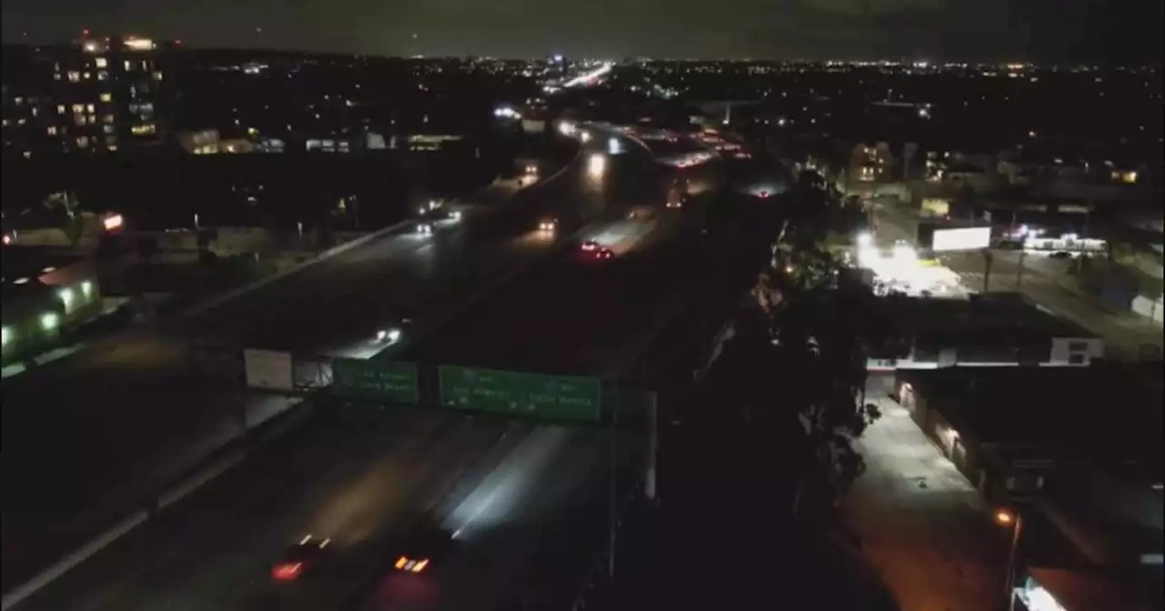 LA freeway lights darkened by vandalism make for dangerous driving conditions