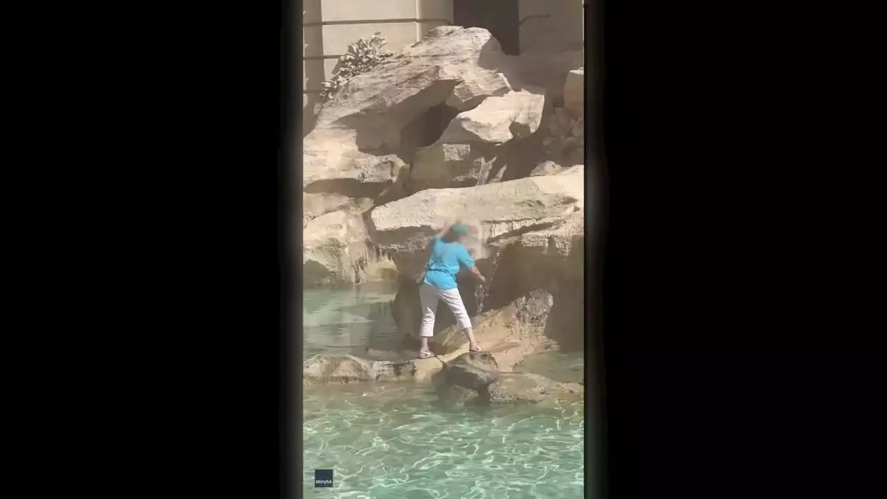 Woman caught on camera wading through Rome ‘s Trevi Fountain to fill water bottle