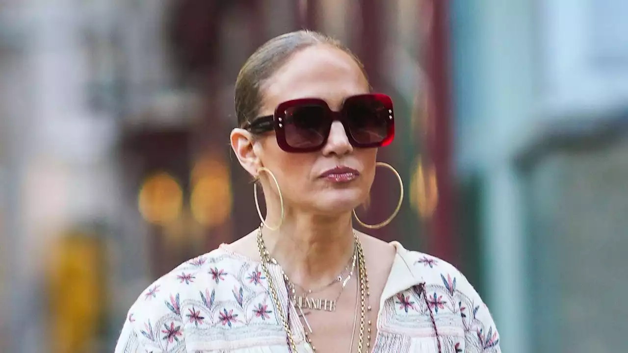 Jennifer Lopez Wore an Easy, Breezy Plunging Minidress With the Biggest Pair of Gold Hoops