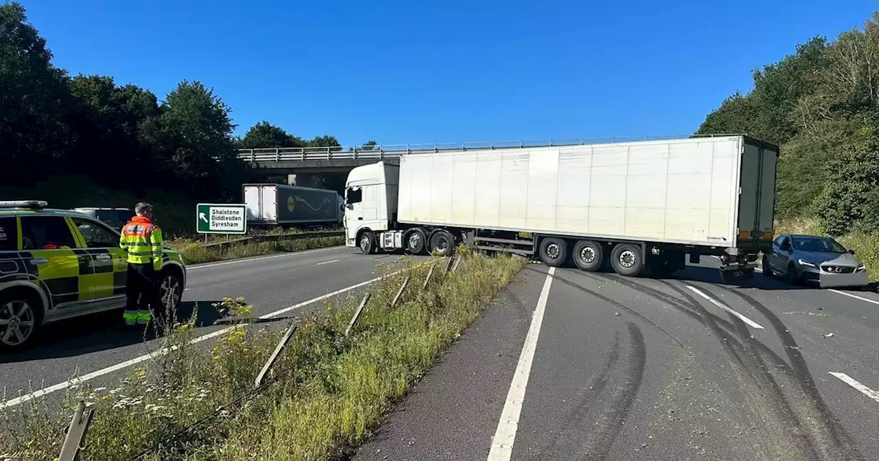 Northamptonshire road shut after lorry smashes central barrier