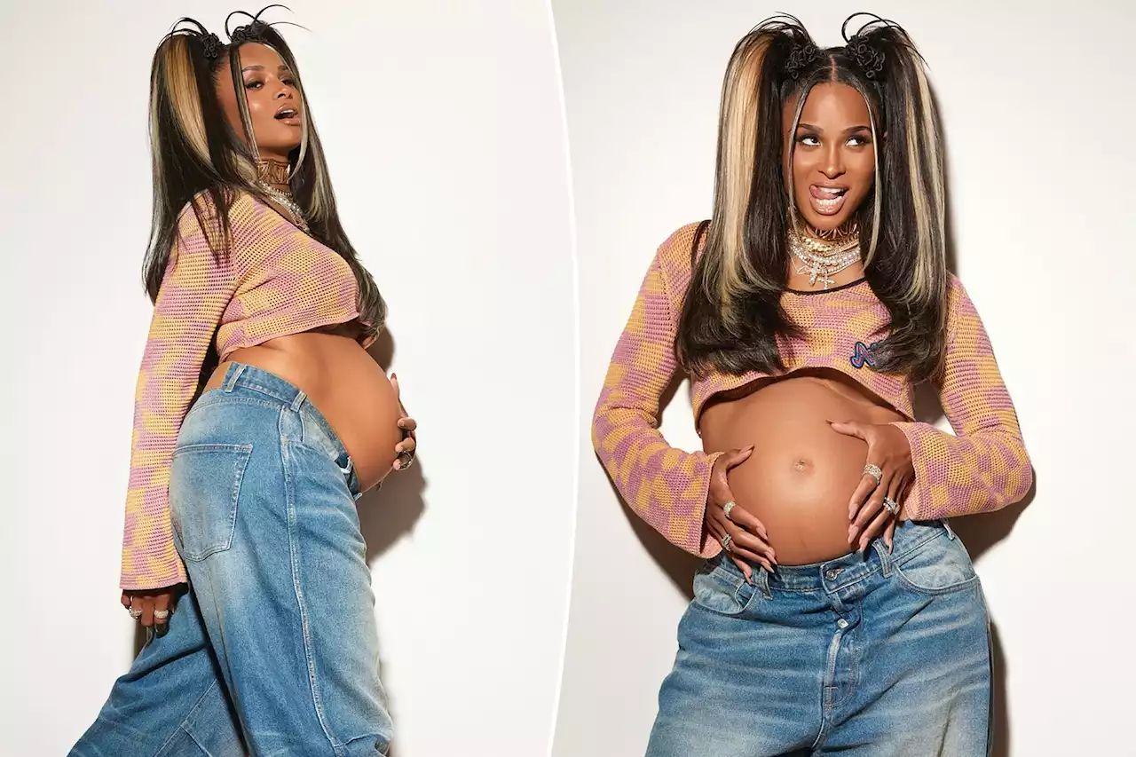 Pregnant Ciara channels Rihanna’s sexy maternity style with bump-baring crop top, low-rise jeans