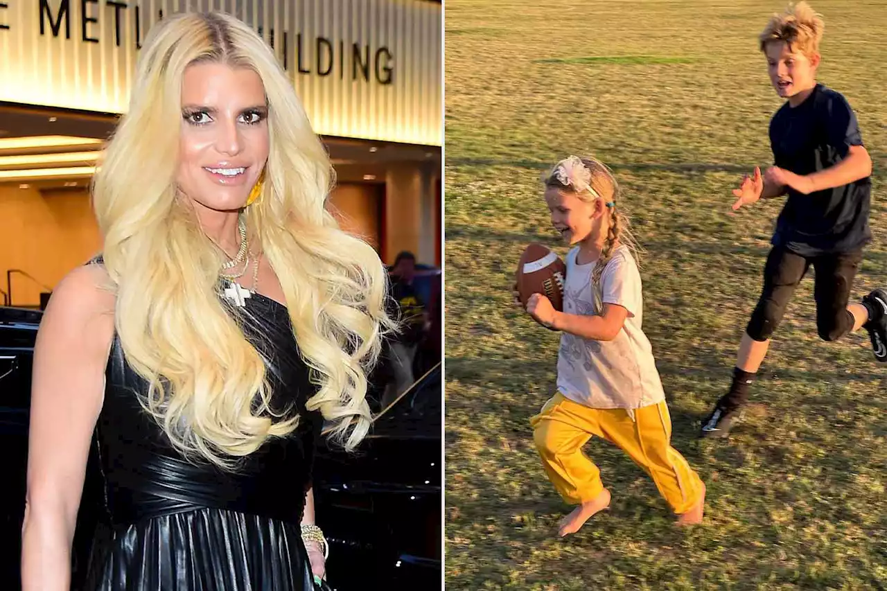 Jessica Simpson's Son Ace Gets 'Ready for Some Tackle Football' Running the Field with His Sisters