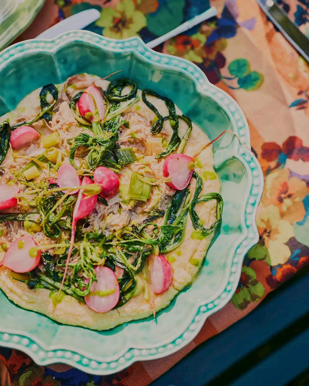 Braised Rabbit with Pan-Fried Radishes and Creamy Polenta