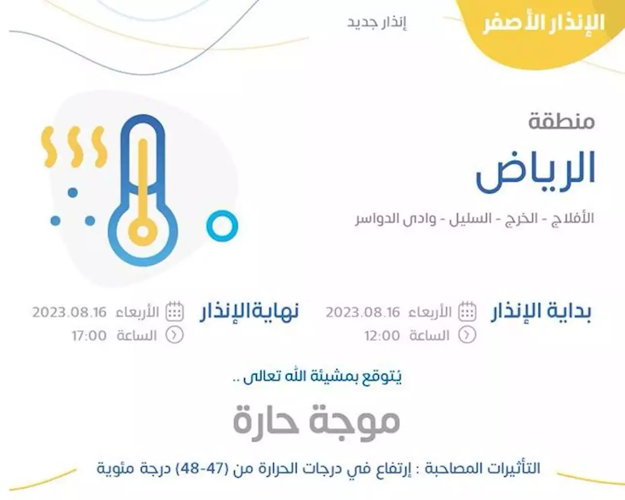 حتى الـ 5 مساءً.. 'الأرصاد' يُحذر من موجة حارة على الرياض والمدينة والشرقية