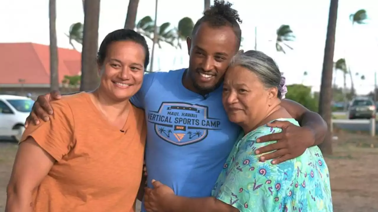 Woman reunites with stranger who carried her on his back to evacuate Maui wildfires