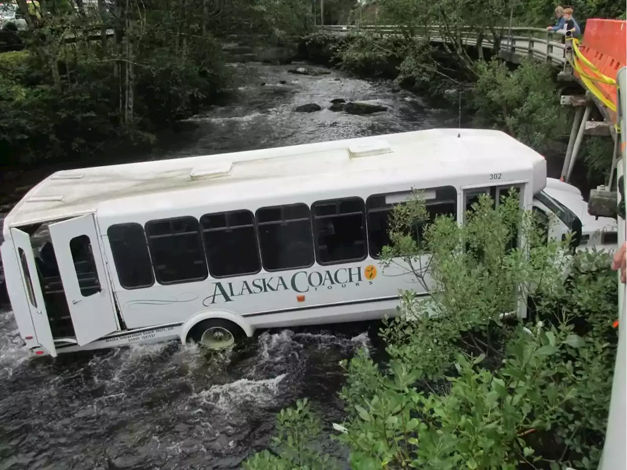 Tour bus lands in Ketchikan Creek