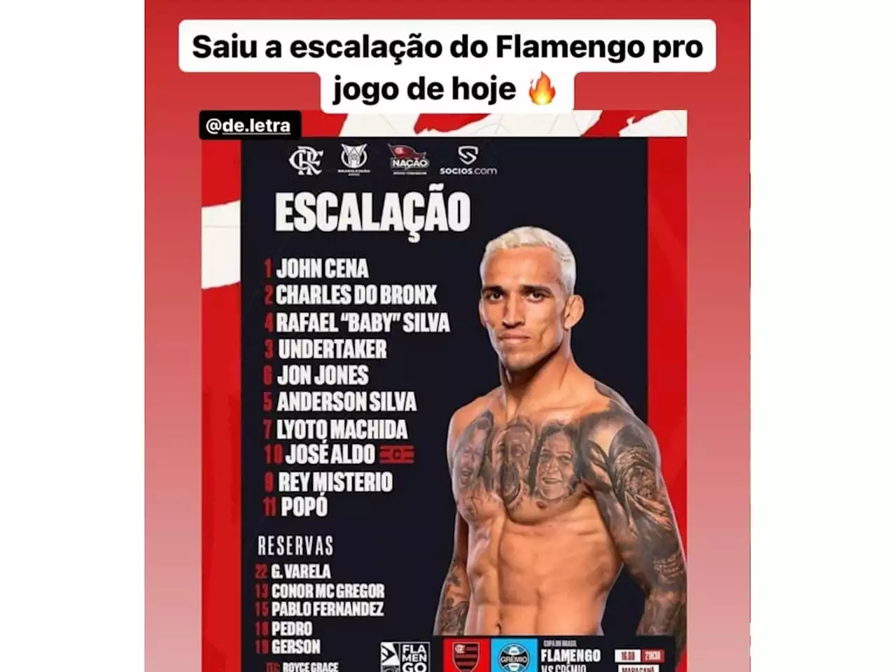 'Escalações' de zoeira do Flamengo viralizam antes do jogo contra o Grêmio