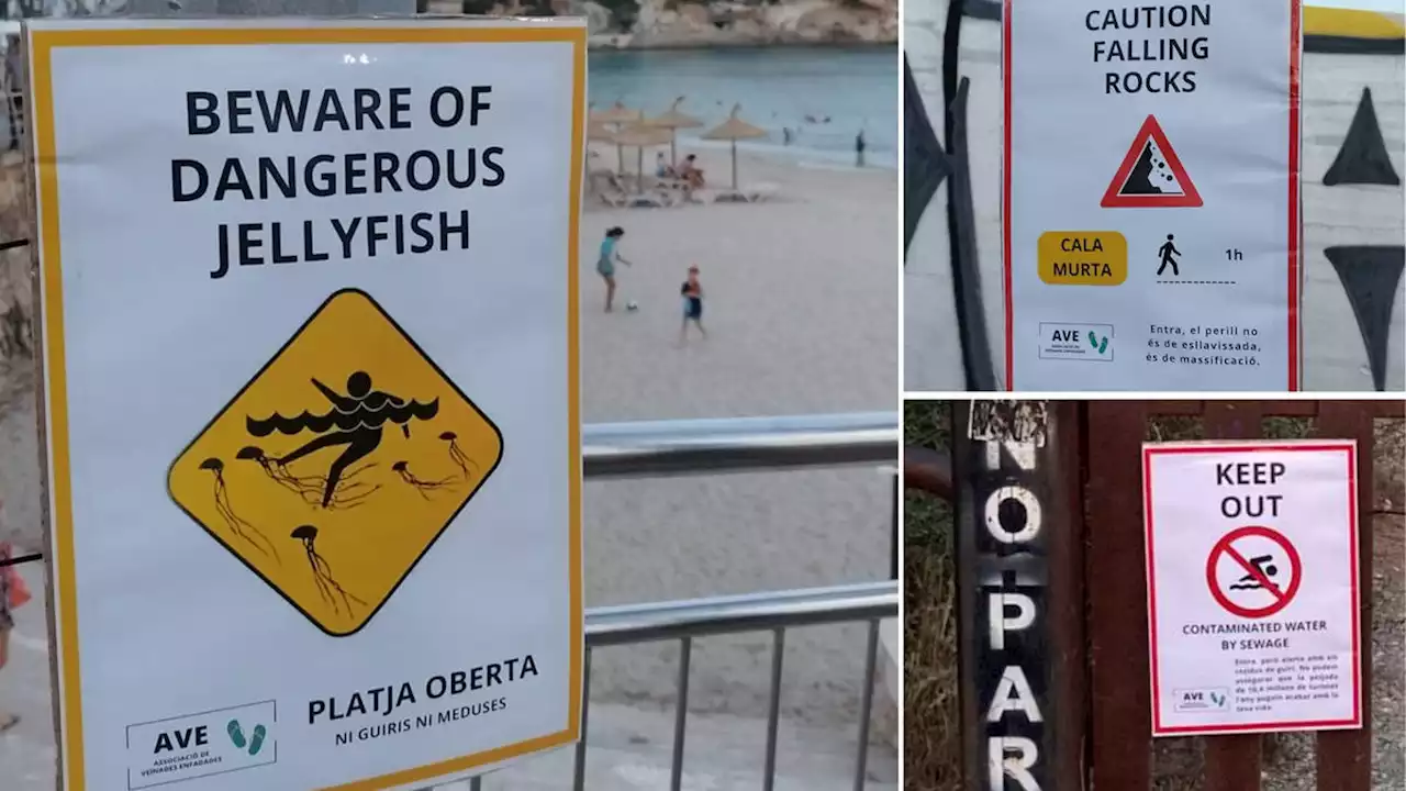 Protest group angry at ‘mass tourism’ on Spanish beaches puts up signs warning Brits to stay away