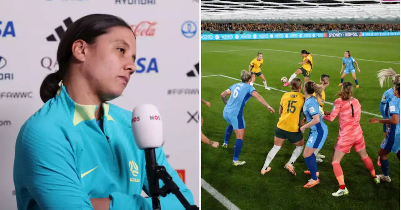 Sam Kerr reacts to missing sitter in Australia's World Cup defeat to England