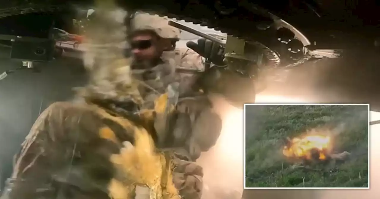 Moment Ukrainians fight inside Humvee before it drives over landmine