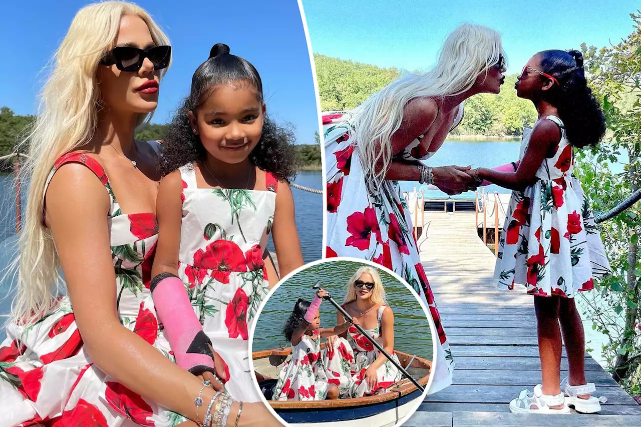 Khloé Kardashian and daughter True, 5, twin in Dolce and Gabbana dresses during Italy vacation