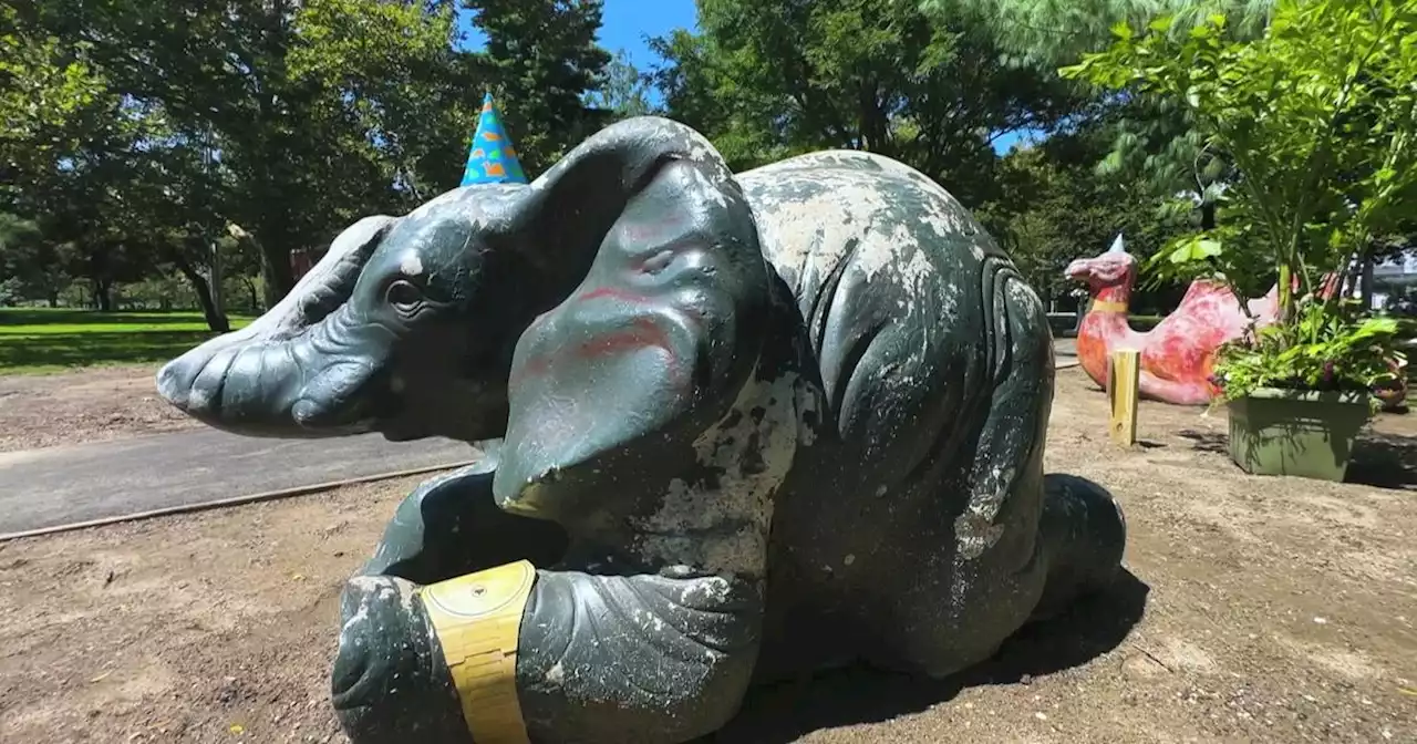 Weathered animal statues from New York City playgrounds find a new home